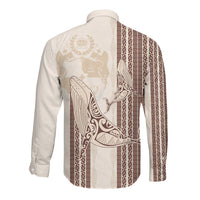 Swimming With Humpback Whales Season Tonga Long Sleeve Button Shirt Tongan Tofuaa Ngatu Pattern Brown LT14 - Polynesian Pride