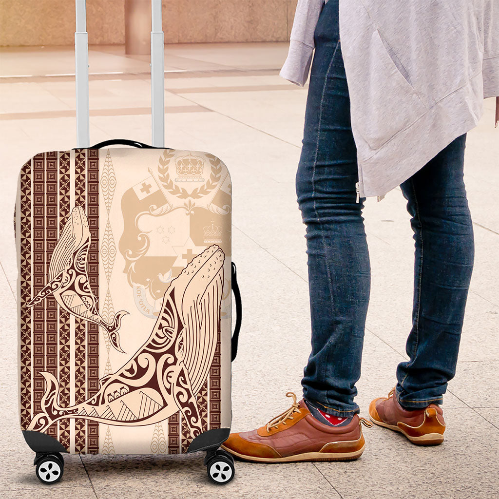 Swimming With Humpback Whales Season Tonga Luggage Cover Tongan Tofuaa Ngatu Pattern Brown LT14 Brown - Polynesian Pride