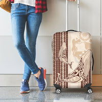 Swimming With Humpback Whales Season Tonga Luggage Cover Tongan Tofuaa Ngatu Pattern Brown LT14 - Polynesian Pride