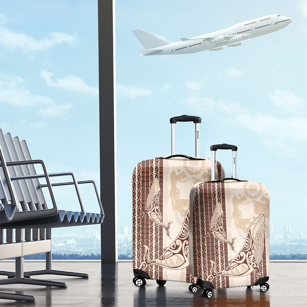Swimming With Humpback Whales Season Tonga Luggage Cover Tongan Tofuaa Ngatu Pattern Brown LT14 - Polynesian Pride
