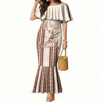Swimming With Humpback Whales Season Tonga Mermaid Dress Tongan Tofuaa Ngatu Pattern Brown LT14 Women Brown - Polynesian Pride