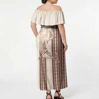 Swimming With Humpback Whales Season Tonga Off Shoulder Maxi Dress Tongan Tofuaa Ngatu Pattern Brown LT14 - Polynesian Pride