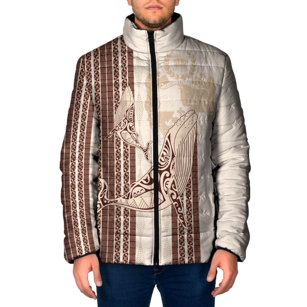 Swimming With Humpback Whales Season Tonga Padded Jacket Tongan Tofuaa Ngatu Pattern Brown LT14 Men Brown - Polynesian Pride