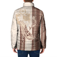 Swimming With Humpback Whales Season Tonga Padded Jacket Tongan Tofuaa Ngatu Pattern Brown LT14 - Polynesian Pride