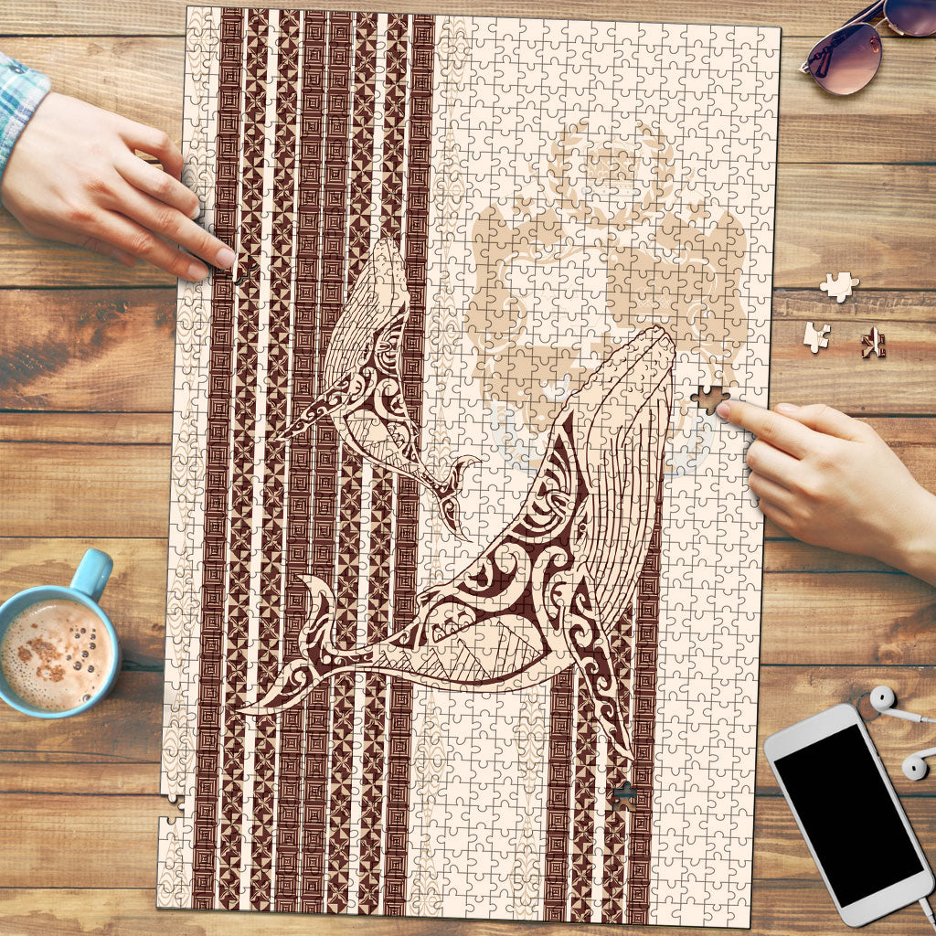 Swimming With Humpback Whales Season Tonga Puzzle Tongan Tofuaa Ngatu Pattern Brown LT14 Brown - Polynesian Pride