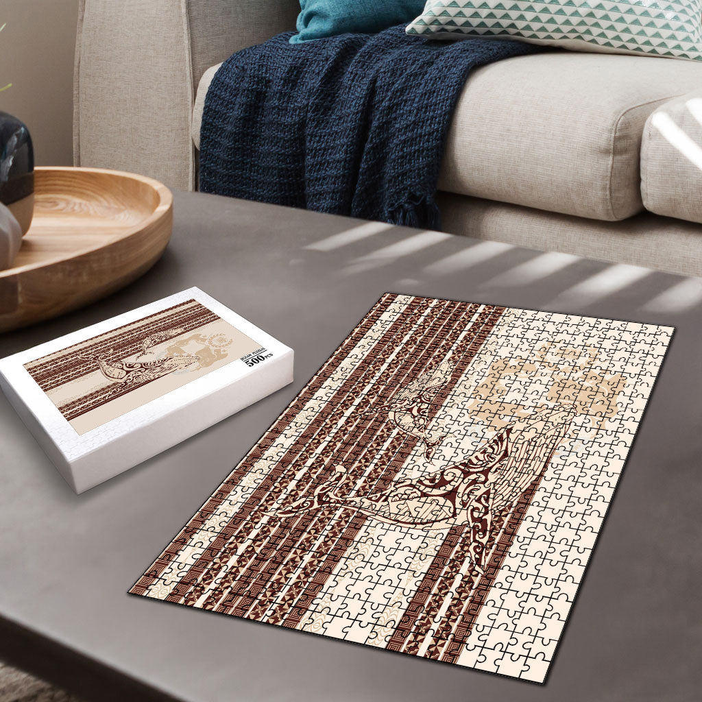 Swimming With Humpback Whales Season Tonga Puzzle Tongan Tofuaa Ngatu Pattern Brown LT14 - Polynesian Pride