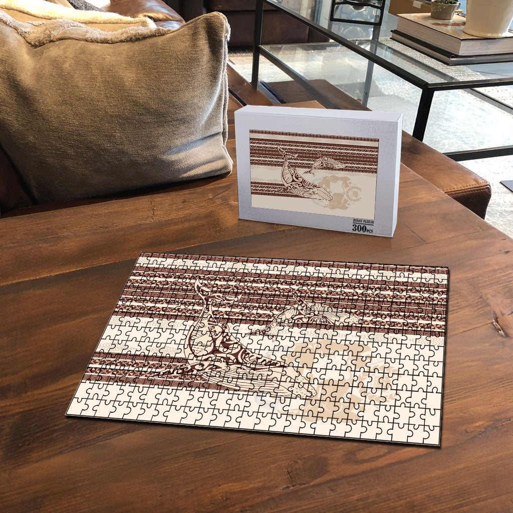 Swimming With Humpback Whales Season Tonga Puzzle Tongan Tofuaa Ngatu Pattern Brown LT14 - Polynesian Pride