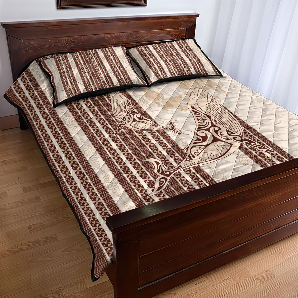 Swimming With Humpback Whales Season Tonga Quilt Bed Set Tongan Tofuaa Ngatu Pattern Brown LT14 - Polynesian Pride