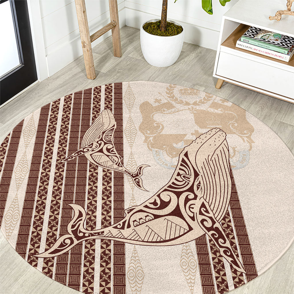 Swimming With Humpback Whales Season Tonga Round Carpet Tongan Tofuaa Ngatu Pattern Brown LT14 Brown - Polynesian Pride