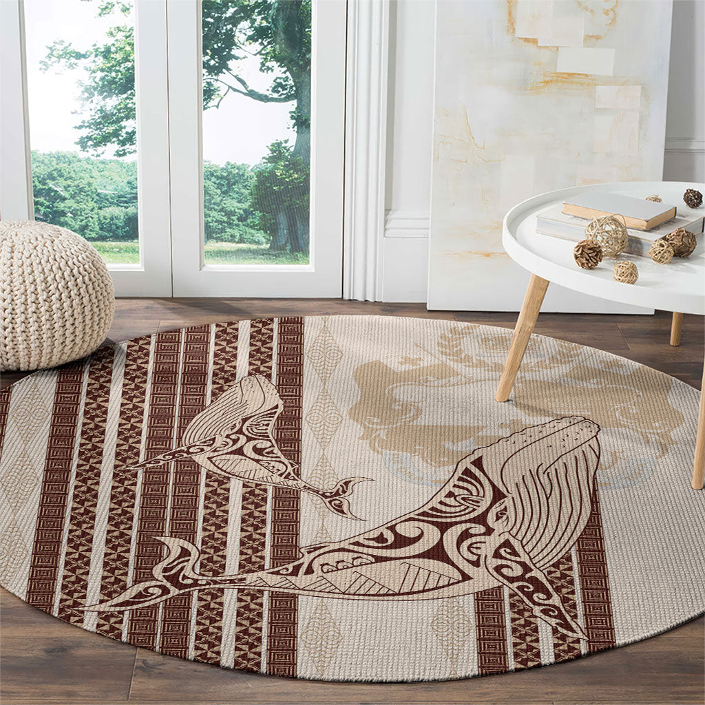 Swimming With Humpback Whales Season Tonga Round Carpet Tongan Tofuaa Ngatu Pattern Brown LT14 - Polynesian Pride