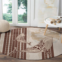 Swimming With Humpback Whales Season Tonga Round Carpet Tongan Tofuaa Ngatu Pattern Brown LT14 - Polynesian Pride