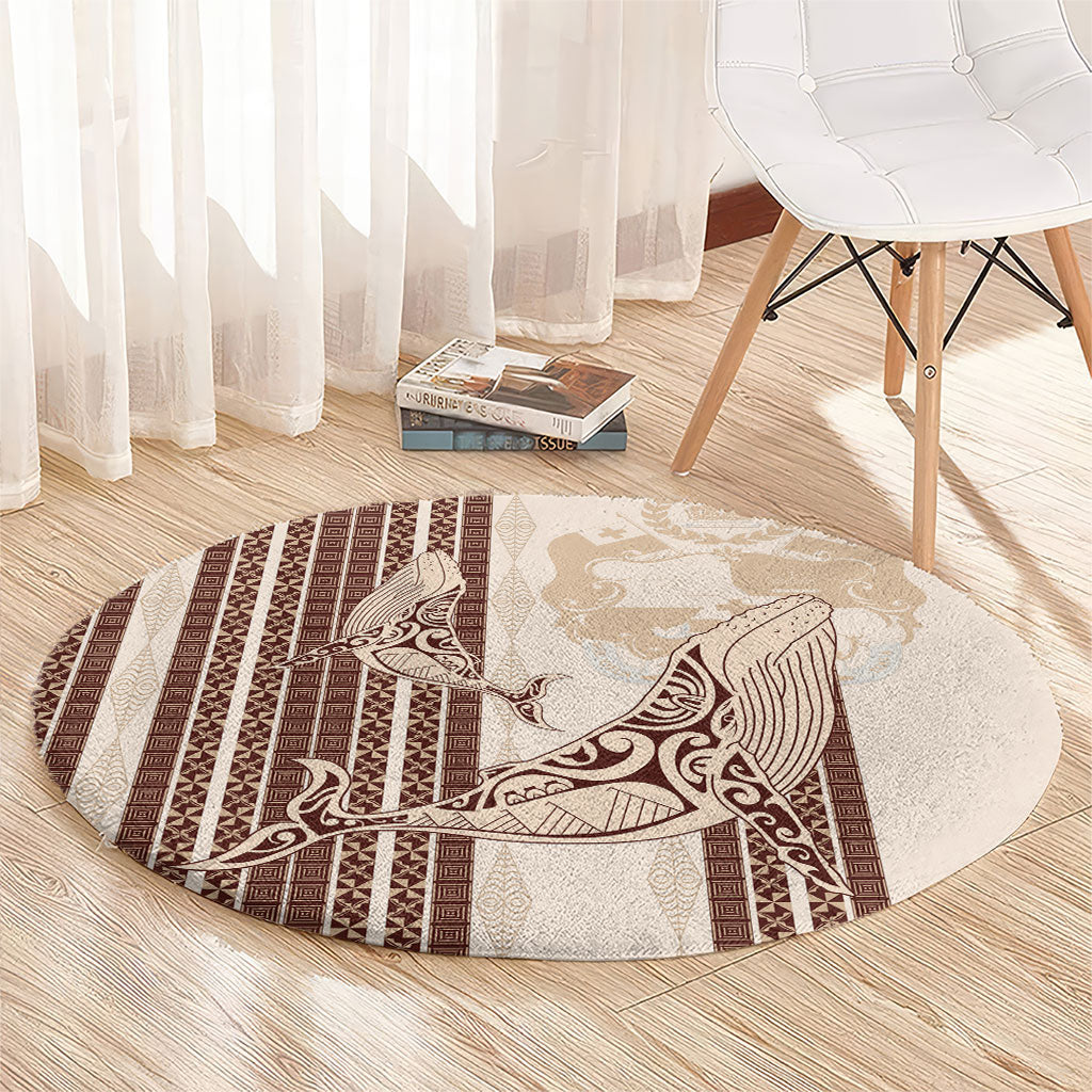 Swimming With Humpback Whales Season Tonga Round Carpet Tongan Tofuaa Ngatu Pattern Brown LT14 - Polynesian Pride