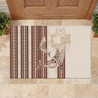 Swimming With Humpback Whales Season Tonga Rubber Doormat Tongan Tofuaa Ngatu Pattern Brown LT14 Brown - Polynesian Pride