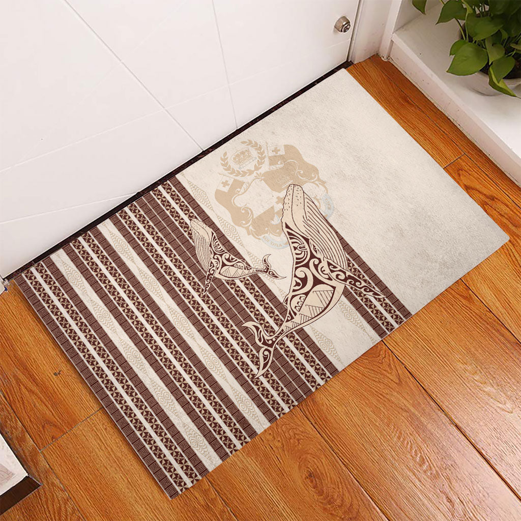 Swimming With Humpback Whales Season Tonga Rubber Doormat Tongan Tofuaa Ngatu Pattern Brown LT14 - Polynesian Pride