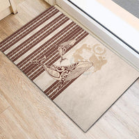 Swimming With Humpback Whales Season Tonga Rubber Doormat Tongan Tofuaa Ngatu Pattern Brown LT14 - Polynesian Pride