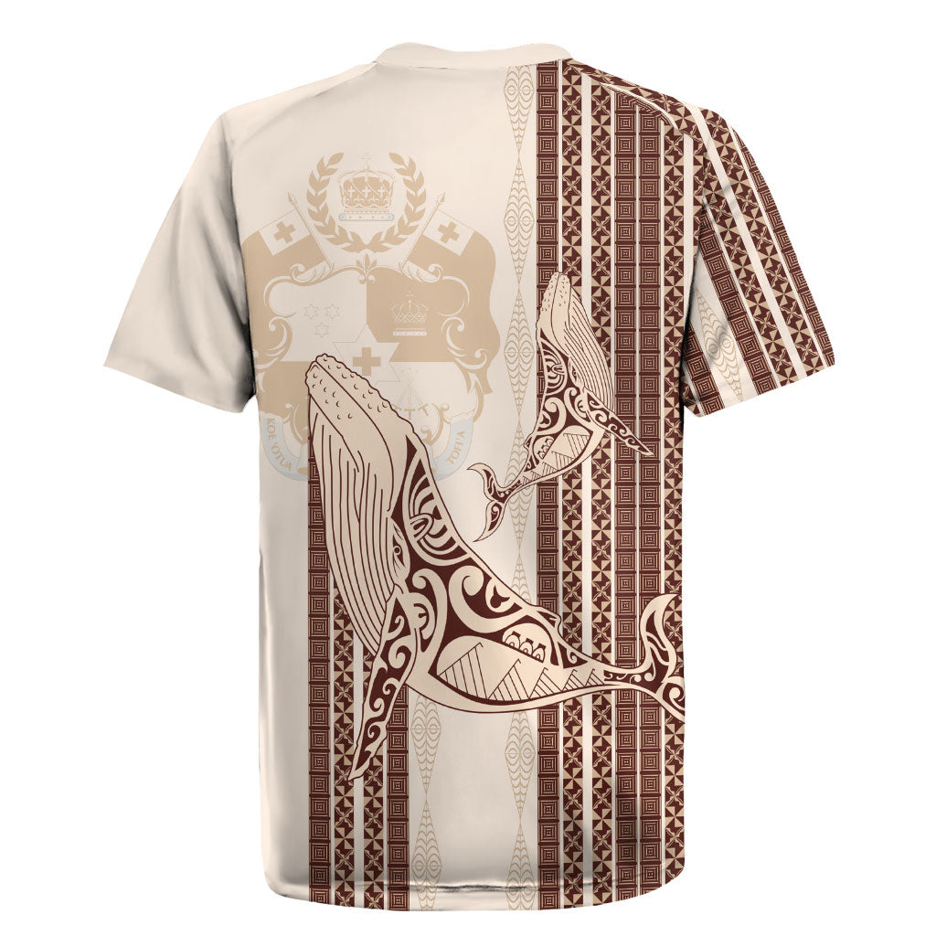Swimming With Humpback Whales Season Tonga Rugby Jersey Tongan Tofuaa Ngatu Pattern Brown LT14 - Polynesian Pride