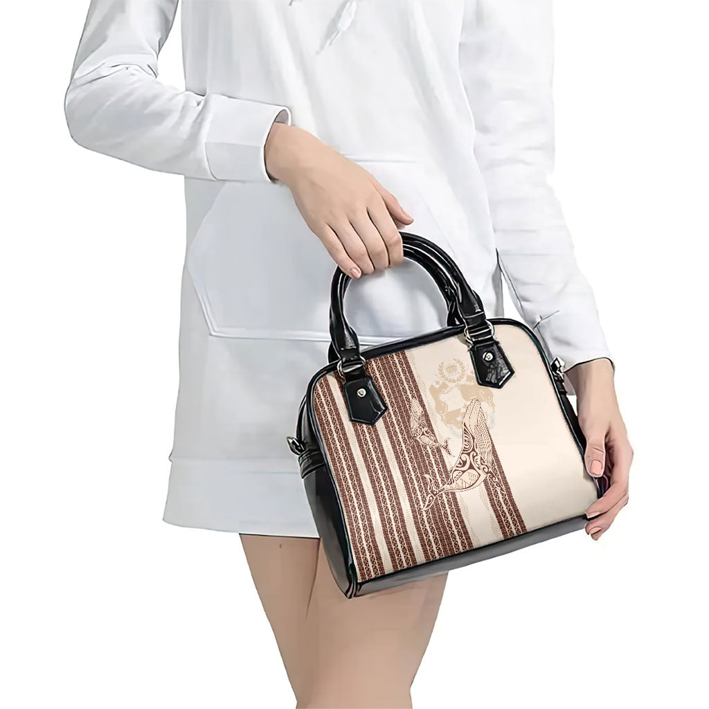 Swimming With Humpback Whales Season Tonga Shoulder Handbag Tongan Tofuaa Ngatu Pattern Brown LT14 - Polynesian Pride