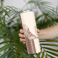 Swimming With Humpback Whales Season Tonga Skinny Tumbler Tongan Tofuaa Ngatu Pattern Brown LT14 - Polynesian Pride