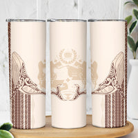 Swimming With Humpback Whales Season Tonga Skinny Tumbler Tongan Tofuaa Ngatu Pattern Brown LT14 - Polynesian Pride