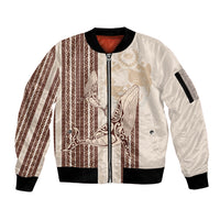 Swimming With Humpback Whales Season Tonga Sleeve Zip Bomber Jacket Tongan Tofuaa Ngatu Pattern Brown LT14 Unisex Brown - Polynesian Pride