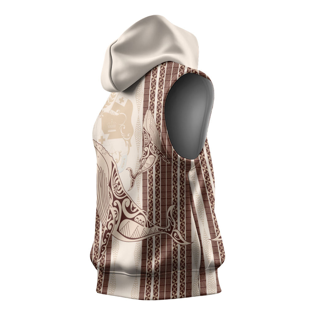 Swimming With Humpback Whales Season Tonga Sleeveless Hoodie Tongan Tofuaa Ngatu Pattern Brown LT14 - Polynesian Pride