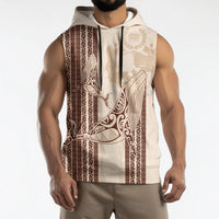 Swimming With Humpback Whales Season Tonga Sleeveless Hoodie Tongan Tofuaa Ngatu Pattern Brown LT14 - Polynesian Pride