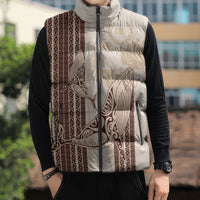 Swimming With Humpback Whales Season Tonga Sleeveless Puffer Jacket Tongan Tofuaa Ngatu Pattern Brown LT14 - Polynesian Pride