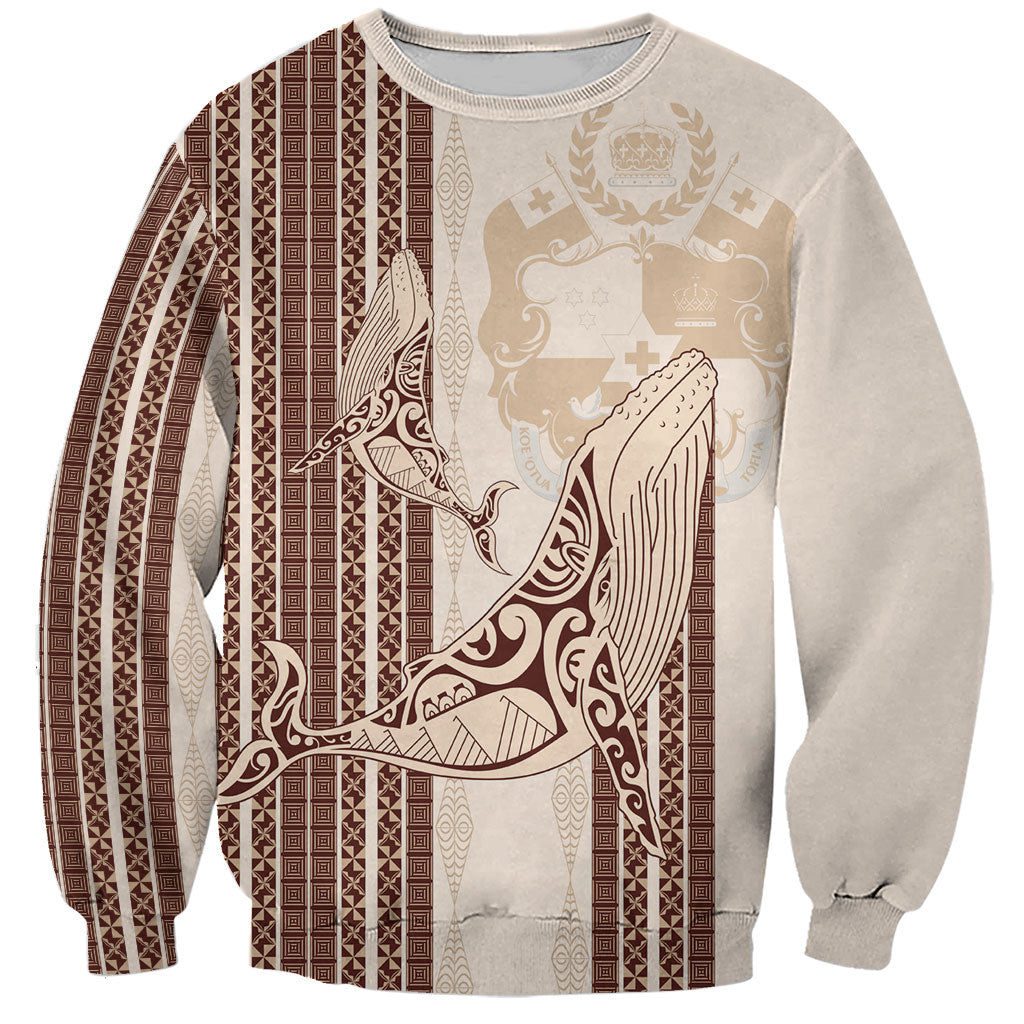 Swimming With Humpback Whales Season Tonga Sweatshirt Tongan Tofuaa Ngatu Pattern Brown LT14 Unisex Brown - Polynesian Pride