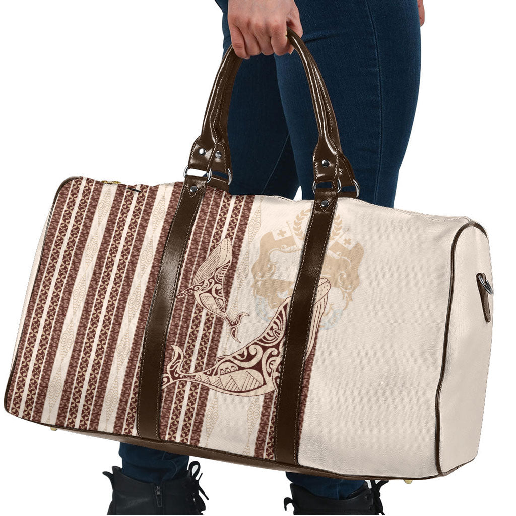 Swimming With Humpback Whales Season Tonga Travel Bag Tongan Tofuaa Ngatu Pattern Brown LT14 - Polynesian Pride