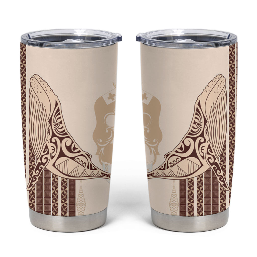 Swimming With Humpback Whales Season Tonga Tumbler Cup Tongan Tofuaa Ngatu Pattern Brown LT14 Brown - Polynesian Pride