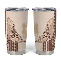 Swimming With Humpback Whales Season Tonga Tumbler Cup Tongan Tofuaa Ngatu Pattern Brown LT14 Brown - Polynesian Pride