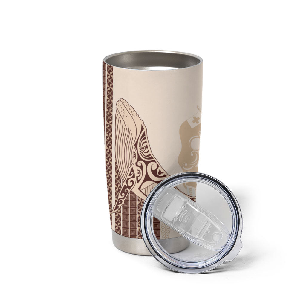 Swimming With Humpback Whales Season Tonga Tumbler Cup Tongan Tofuaa Ngatu Pattern Brown LT14 - Polynesian Pride