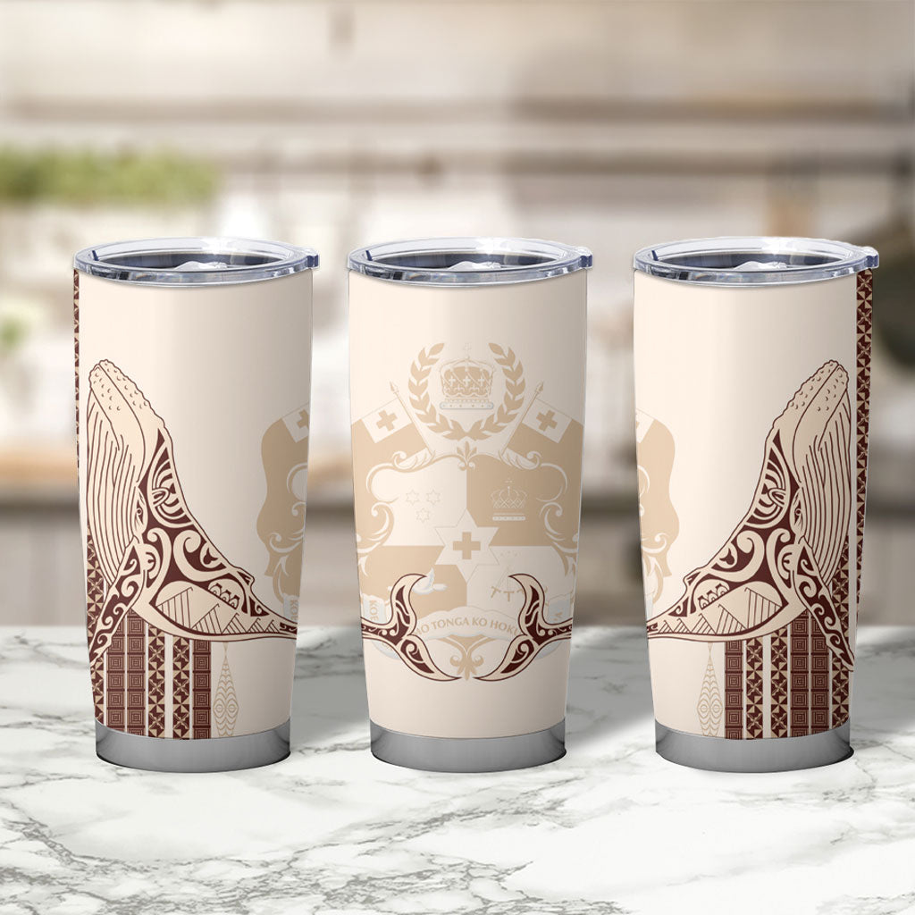 Swimming With Humpback Whales Season Tonga Tumbler Cup Tongan Tofuaa Ngatu Pattern Brown LT14 - Polynesian Pride
