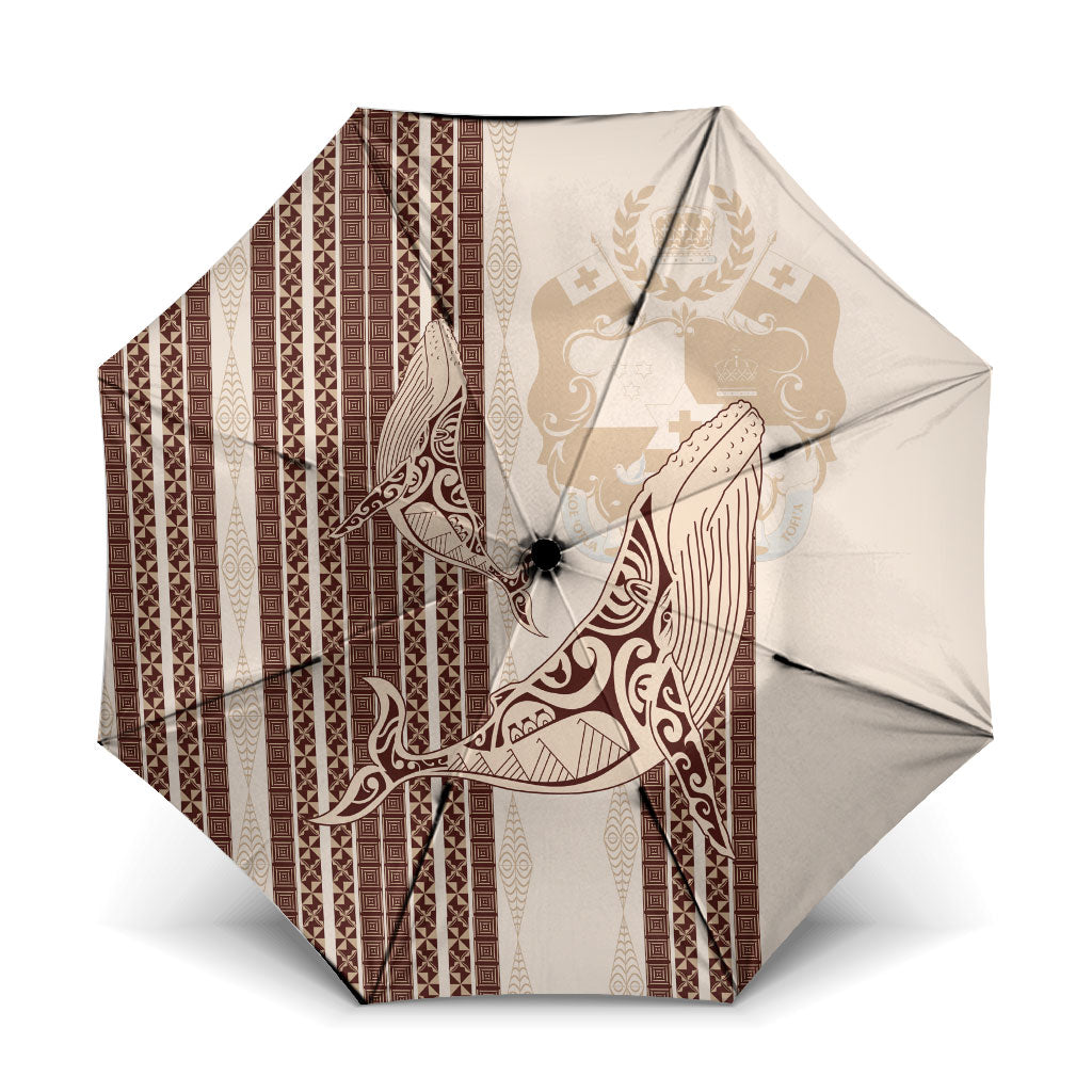 Swimming With Humpback Whales Season Tonga Umbrella Tongan Tofuaa Ngatu Pattern Brown LT14 One Size Folded 11.42 inch Opened Diameter 37.4 inch Brown - Polynesian Pride