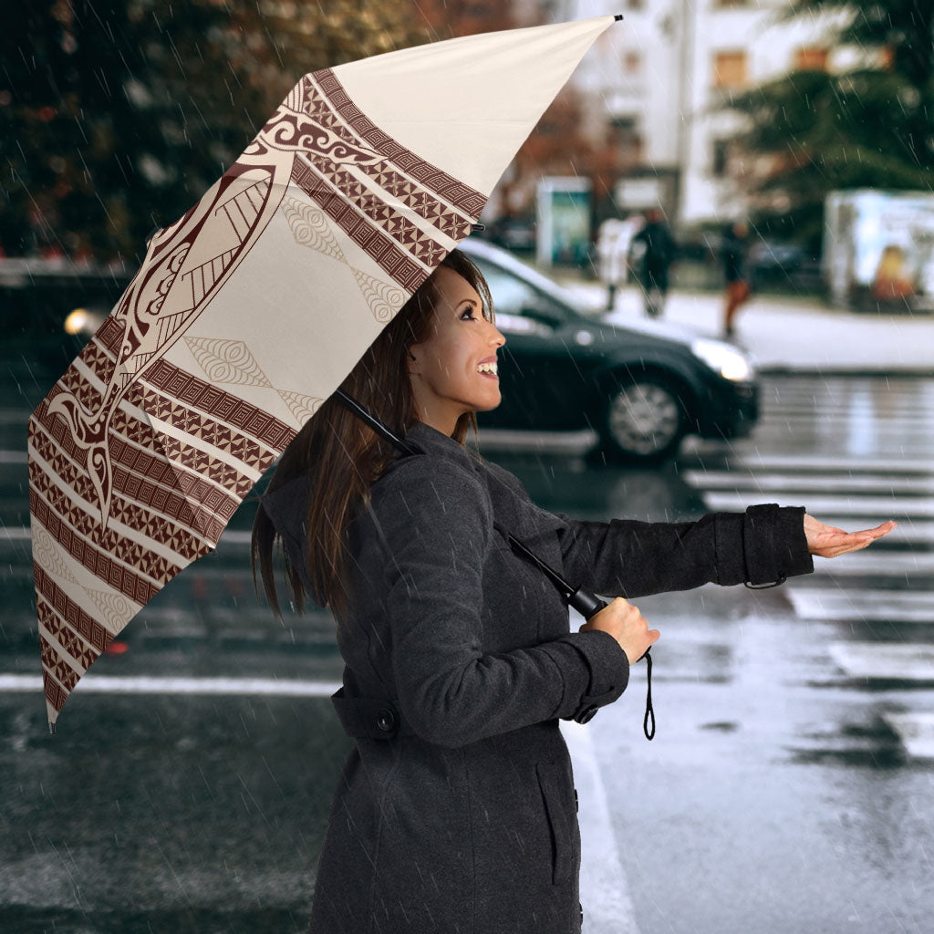 Swimming With Humpback Whales Season Tonga Umbrella Tongan Tofuaa Ngatu Pattern Brown LT14 - Polynesian Pride
