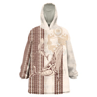 Swimming With Humpback Whales Season Tonga Wearable Blanket Hoodie Tongan Tofuaa Ngatu Pattern Brown LT14 One Size Brown - Polynesian Pride