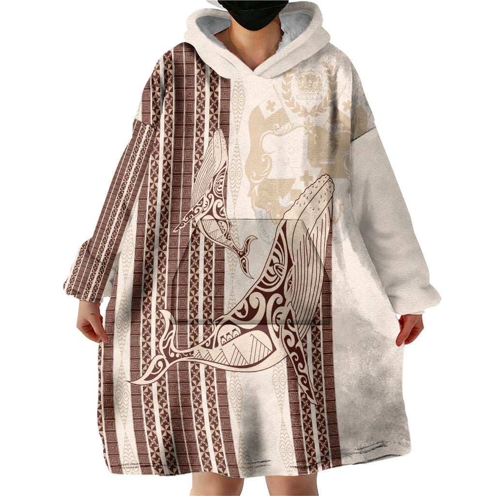 Swimming With Humpback Whales Season Tonga Wearable Blanket Hoodie Tongan Tofuaa Ngatu Pattern Brown LT14 - Polynesian Pride