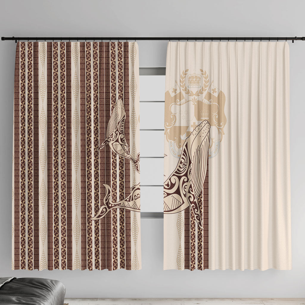 Swimming With Humpback Whales Season Tonga Window Curtain Tongan Tofuaa Ngatu Pattern Brown LT14 With Hooks Brown - Polynesian Pride