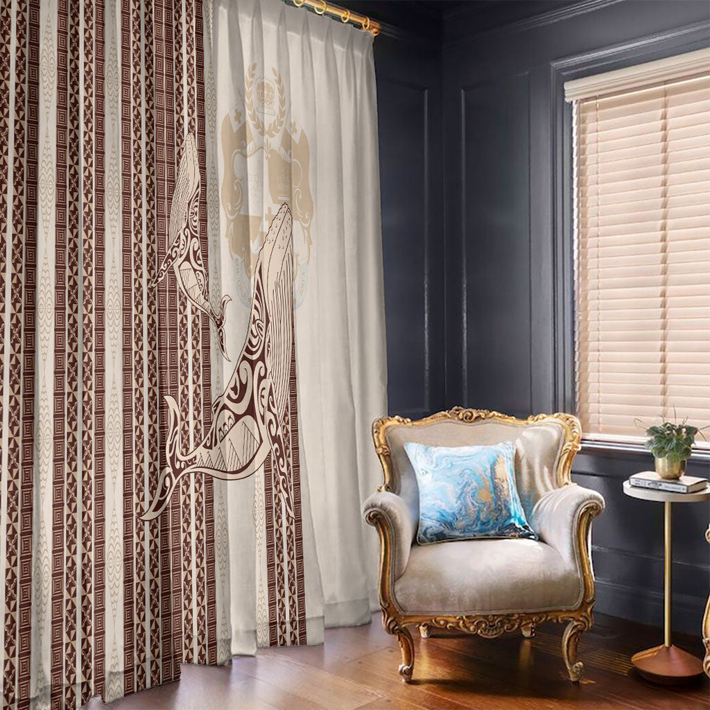 Swimming With Humpback Whales Season Tonga Window Curtain Tongan Tofuaa Ngatu Pattern Brown LT14 - Polynesian Pride