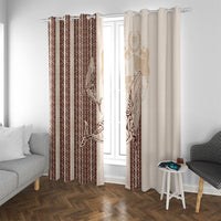 Swimming With Humpback Whales Season Tonga Window Curtain Tongan Tofuaa Ngatu Pattern Brown LT14 With Grommets Brown - Polynesian Pride