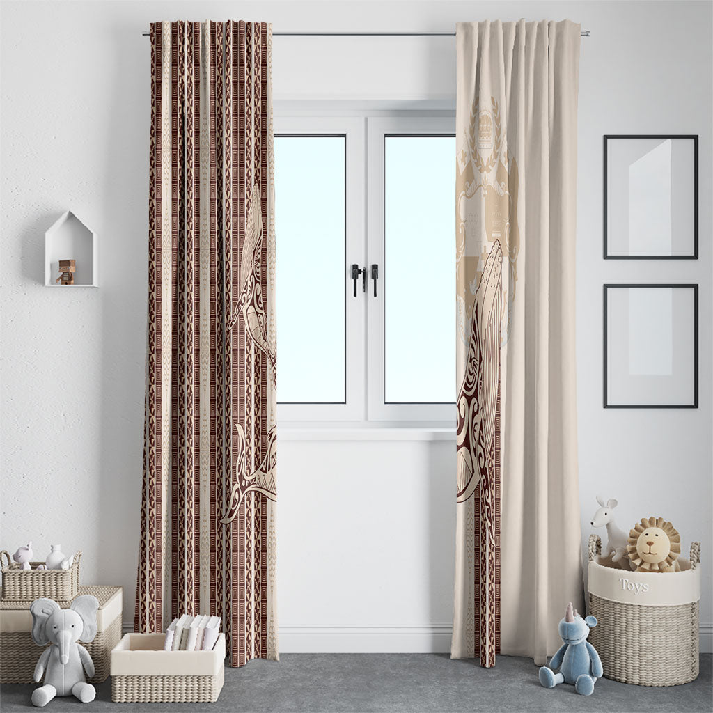 Swimming With Humpback Whales Season Tonga Window Curtain Tongan Tofuaa Ngatu Pattern Brown LT14 - Polynesian Pride