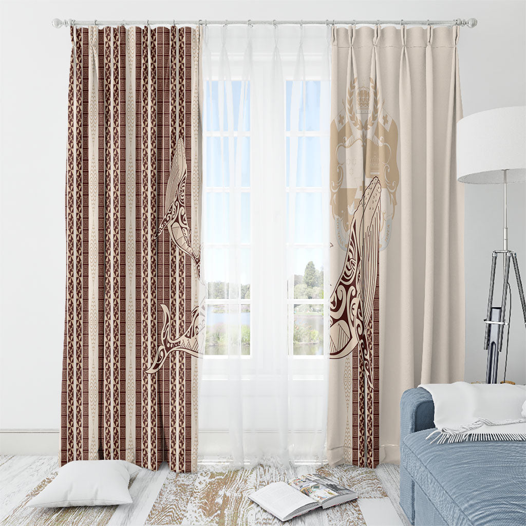 Swimming With Humpback Whales Season Tonga Window Curtain Tongan Tofuaa Ngatu Pattern Brown LT14 - Polynesian Pride