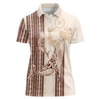Swimming With Humpback Whales Season Tonga Women Polo Shirt Tongan Tofuaa Ngatu Pattern Brown LT14 Female Brown - Polynesian Pride