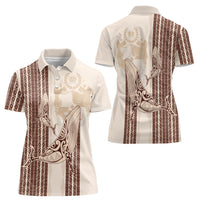 Swimming With Humpback Whales Season Tonga Women Polo Shirt Tongan Tofuaa Ngatu Pattern Brown LT14 - Polynesian Pride