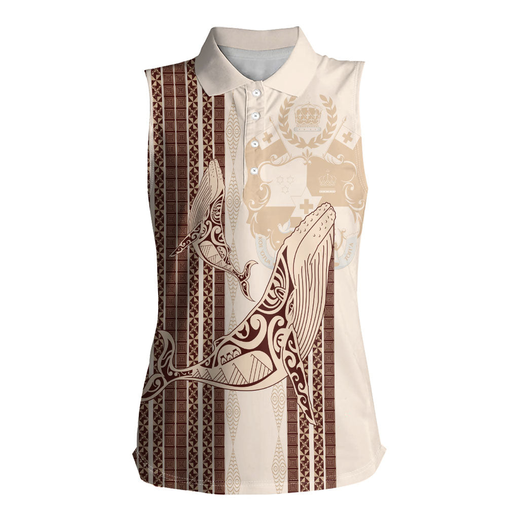 Swimming With Humpback Whales Season Tonga Women Sleeveless Polo Shirt Tongan Tofuaa Ngatu Pattern Brown LT14 Female Brown - Polynesian Pride