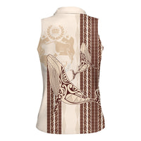 Swimming With Humpback Whales Season Tonga Women Sleeveless Polo Shirt Tongan Tofuaa Ngatu Pattern Brown LT14 - Polynesian Pride
