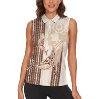 Swimming With Humpback Whales Season Tonga Women Sleeveless Polo Shirt Tongan Tofuaa Ngatu Pattern Brown LT14 - Polynesian Pride
