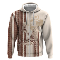 Swimming With Humpback Whales Season Tonga Zip Hoodie Tongan Tofuaa Ngatu Pattern Brown LT14 Zip Hoodie Brown - Polynesian Pride