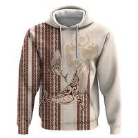 Swimming With Humpback Whales Season Tonga Zip Hoodie Tongan Tofuaa Ngatu Pattern Brown LT14 Pullover Hoodie Brown - Polynesian Pride
