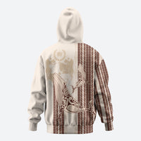 Swimming With Humpback Whales Season Tonga Zip Hoodie Tongan Tofuaa Ngatu Pattern Brown LT14 - Polynesian Pride
